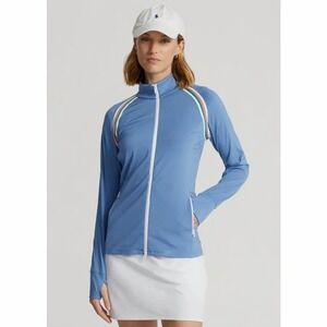 RLX Ralph Lauren Women's Striped Trim Interlock Full-Zip Blue Golf Jacket Small